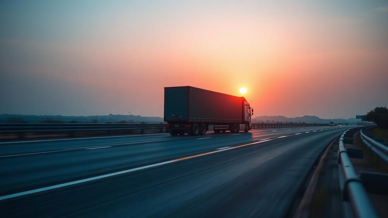 Caminhão All in Box em rodovia brasileira ao amanhecer